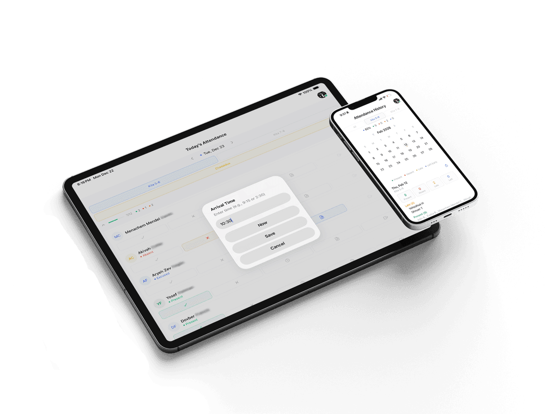 Chinuch App attendance on iPad and iPhone