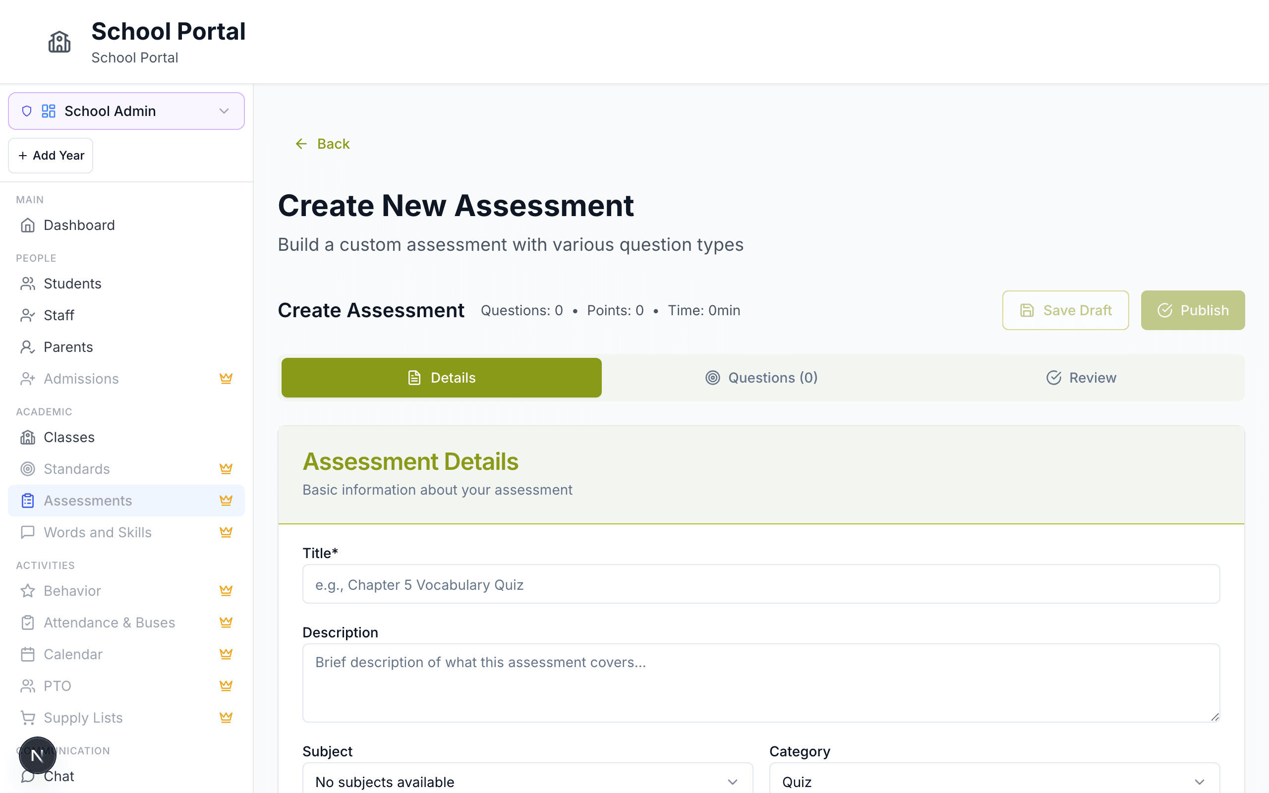 Multiple Assessment Types